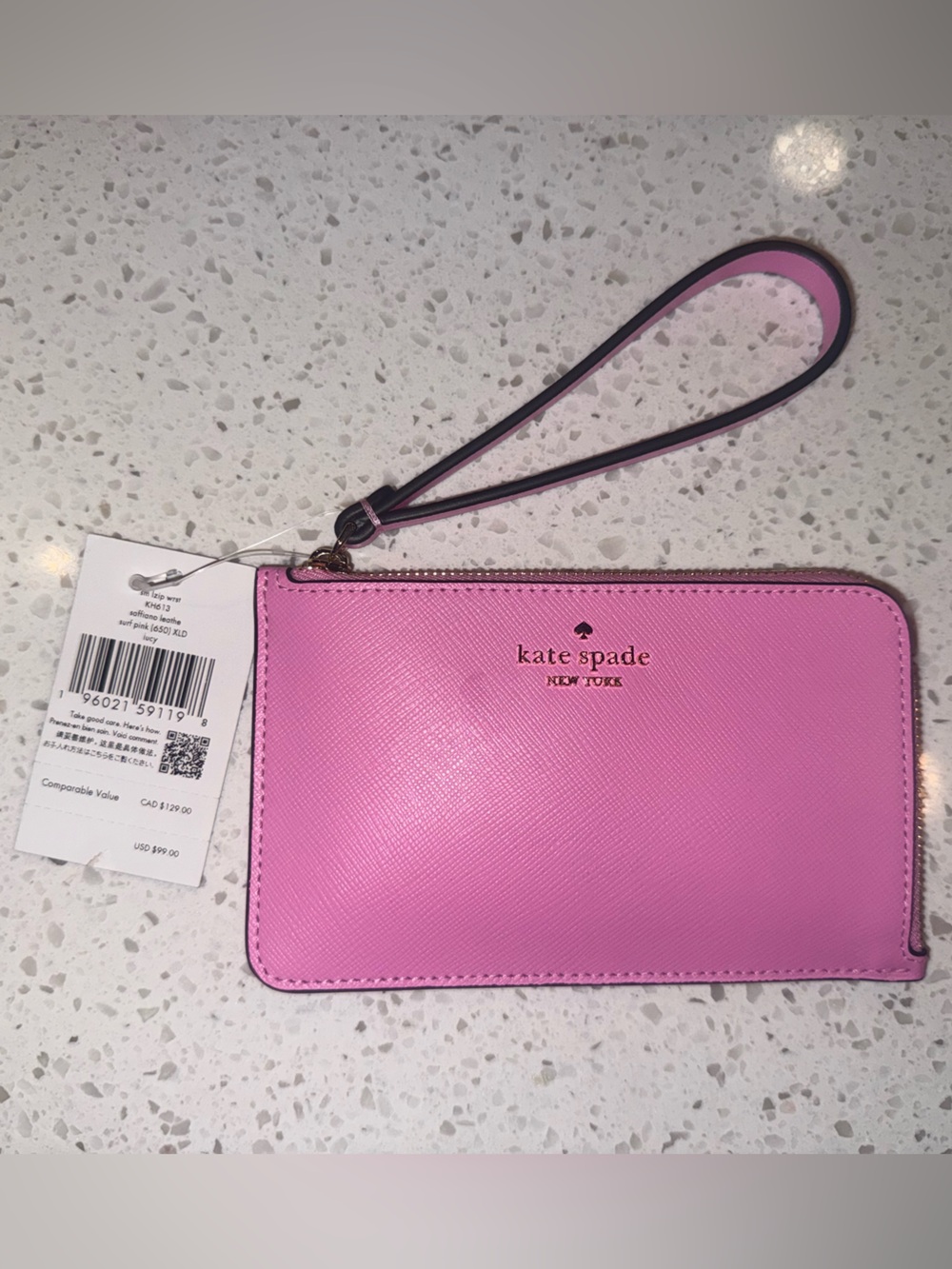 kate spade pink zip wristlet card & key holder with strap